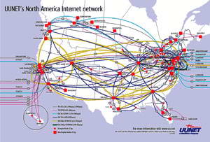 نقشه نقاط اتصال مرکز داده uunet در امریکا